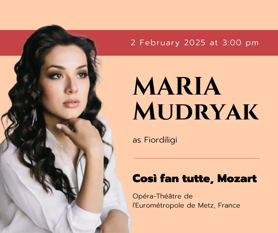 photo of trucco management's Soprano Maria Mudryak playing Fiordilisi in Così fan tutte at Opéra Théâtre de Metz 2025