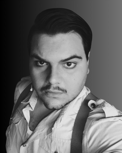 Black and white portrait of Tenor Nico Franchini, opera singer managed by Trucco Management