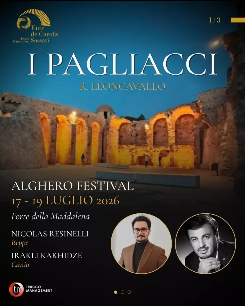 poster of Kakhidze and Resinelli performing in Pagliacci Alghero on July 2026