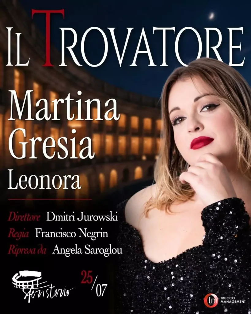 poster of Martina Gresia appearing as Leonora in Verdi’s Il trovatore at Macerata Opera Festival 2026